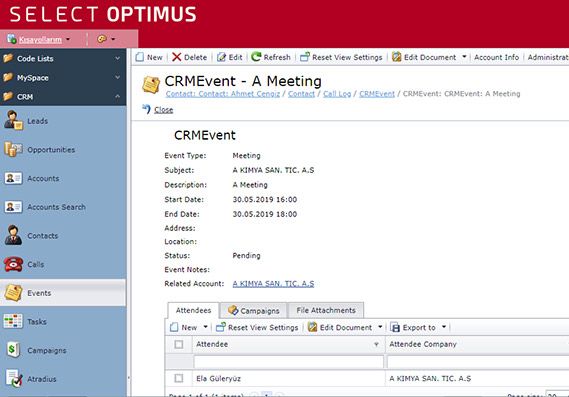 Select Optimus CRM Screenshot